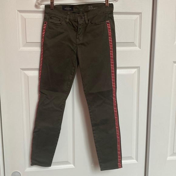 J. Crew Toothpick Olive Green Tuxedo Stripe Jeans - Picture 1 of 6